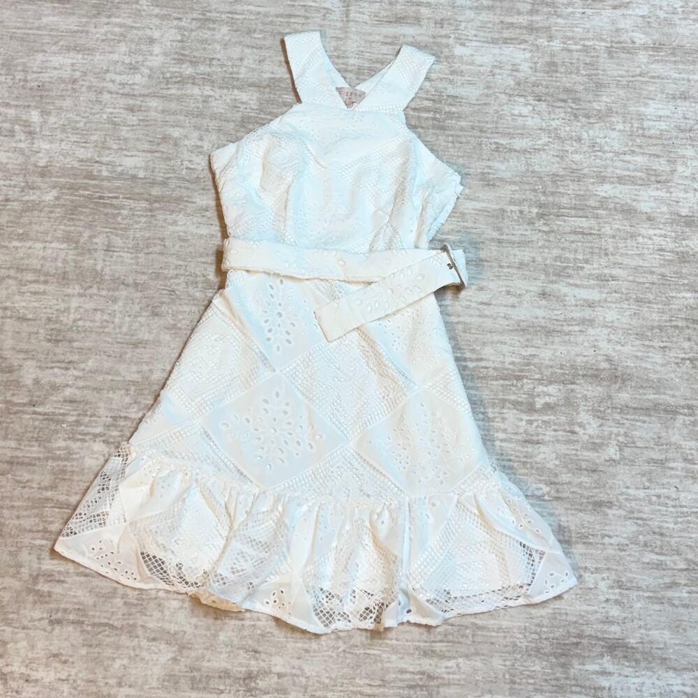 White Eyelet Midi Dress with Belt